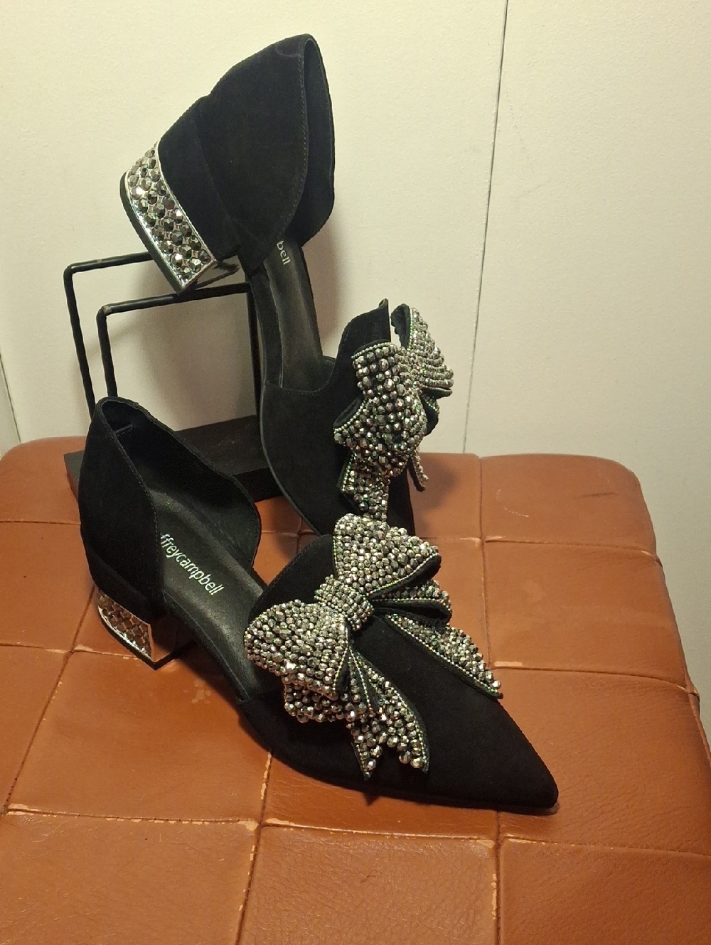 Jeffrey Campbell Black Jeweled Bow Pointed Toe Pumps